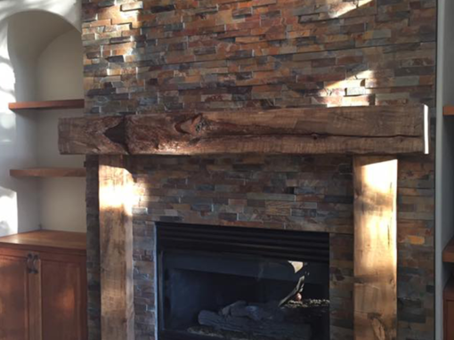 Stone Fireplace with Wood Mantle